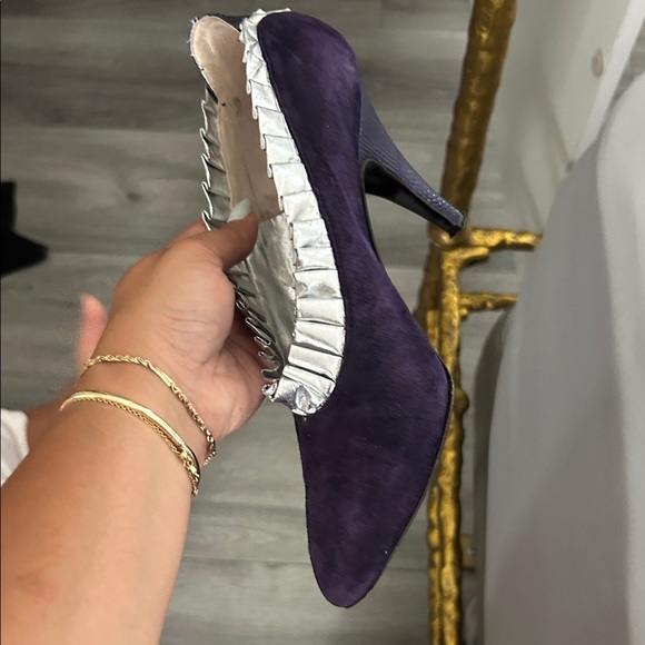 Vintage Regal Victorian Leather Metalic Trim Purple Heels with Silver 37 - Picture 2 of 7